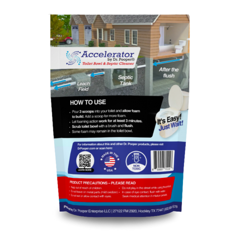 The 2-in-1 Toilet Bowl & Septic Cleaner from Dr. Pooper is easy to use and comes with a scoop