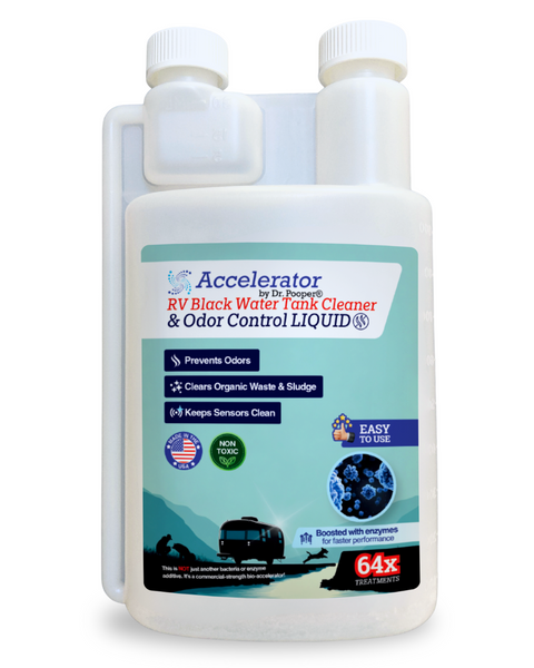 RV Black Water Tank Cleaner & Odor Control Liquid by Dr. Pooper® – Accelerator Bio-Formula | 64 Treatments | Enzyme-Boosted, Non-Toxic, Prevents Odors, Clears Waste & Keeps Sensors Clean | Made in USA