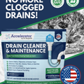 Dr. Pooper Drain Cleaner and Maintenance product feature graphic for clearing organic clogs and grease