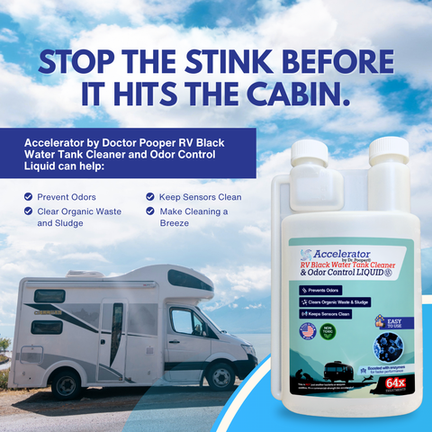 RV Black Water Tank Cleaner & Odor Control Liquid by Dr. Pooper® – Accelerator Bio-Formula | 64 Treatments | Enzyme-Boosted, Non-Toxic, Prevents Odors, Clears Waste & Keeps Sensors Clean | Made in USA