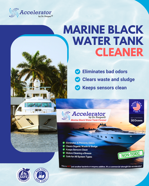 Accelerator Marine Black Water Tank Cleaner – Eliminates Odors, Organic Waste & Sludge | Fast-Acting Powder for Marine Tanks &amp; Sensors | Keeps Systems Clean &amp; Odor-Free | Non-Toxic &amp; Safe for All Systems | Made in the USA