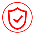 Red check mark inside a white circle on a black background