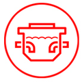 Red icon of a pot with steam rising on a white background