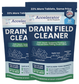 Two packages of Dr. Pooper Drain Field Cleaner side by side on a transparent background