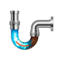 Metal U-shaped pipe with a blue interior on a white background