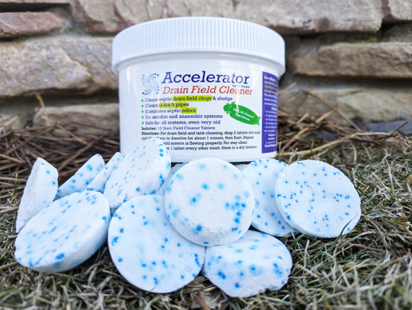 Accelerator by Dr. Pooper Drain Field Cleaner tablets to clean septic leach fields and tanks