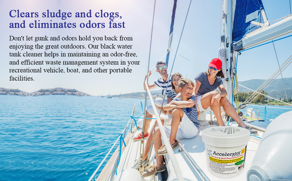 RV, Boat & Small Waste Systems Cleaner eliminates odors and keeps black water tanks clean and working properly. 