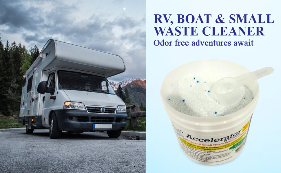 RV, Boat & Small Waste Systems Cleaner eliminates odors and keeps RV and camper black water tanks clean and working properly.