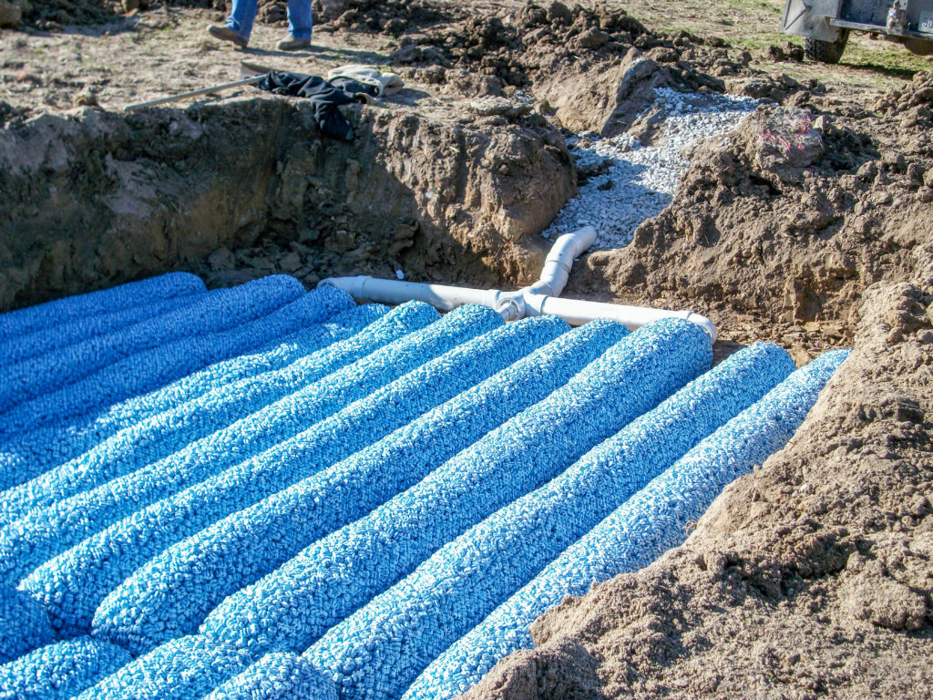 New septic drain field being installed